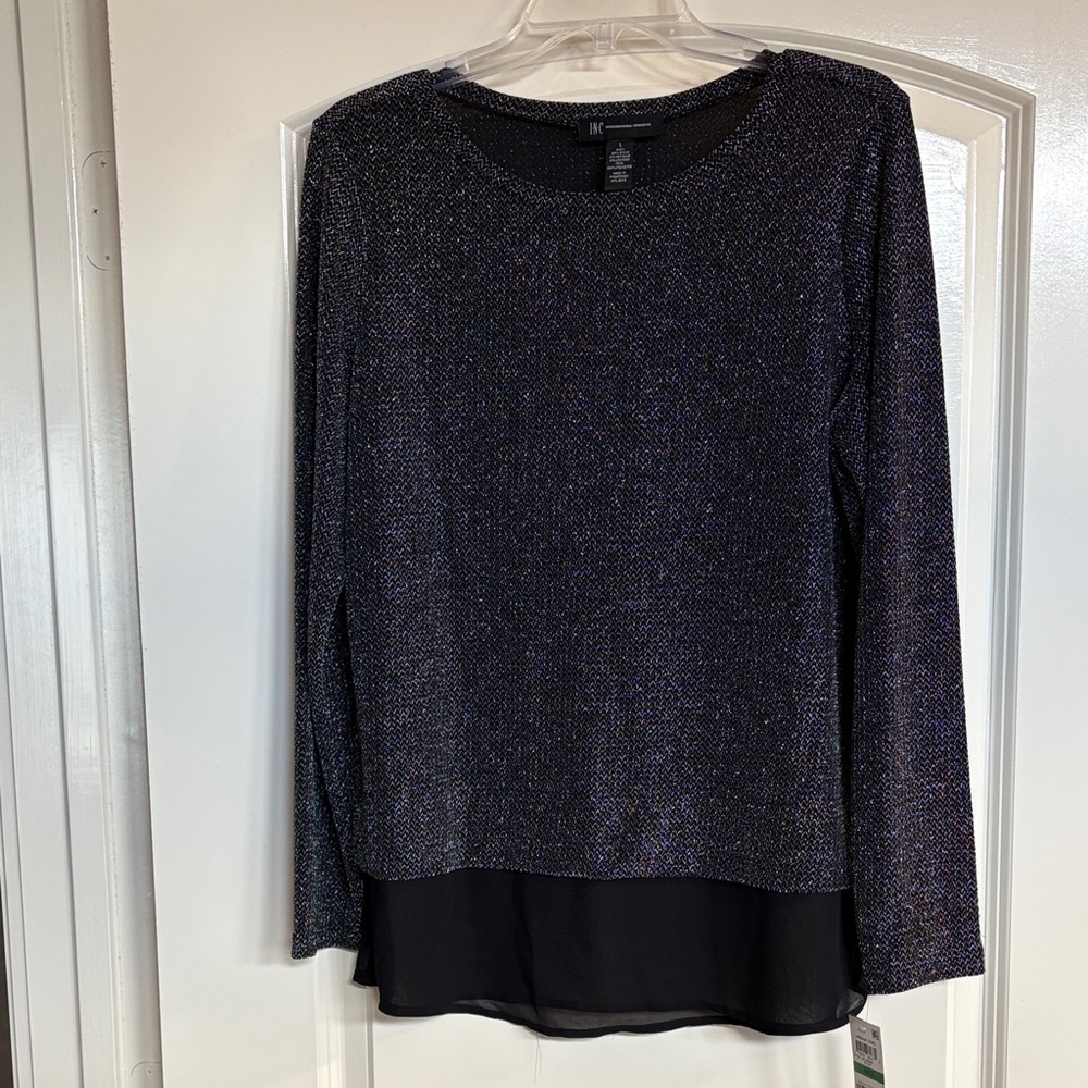 INC International Concepts Black Metallic Blouse